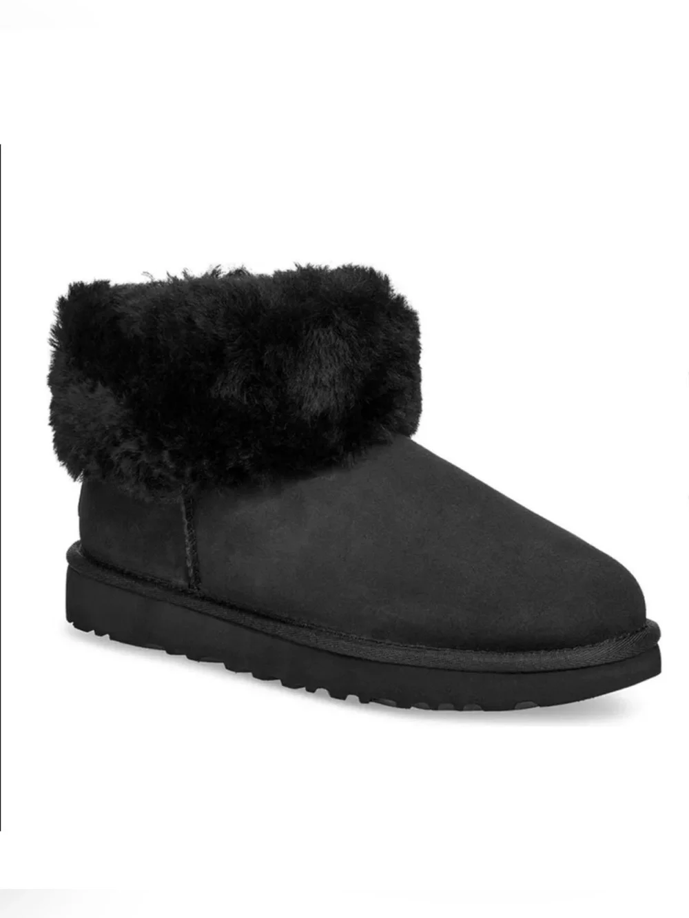 UGG Women’s Short Fluff Black Ankle Boots Size 6 NWT
